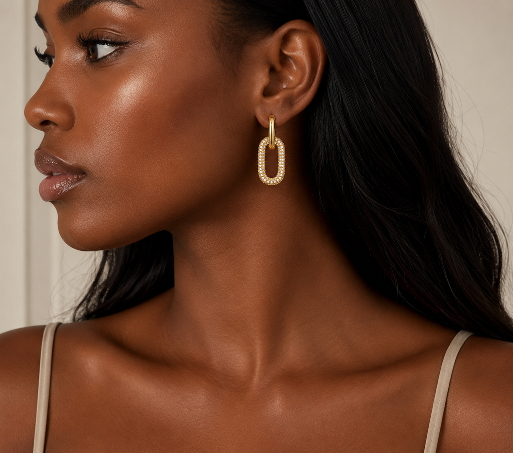 Pavé Link Earrings – Gold