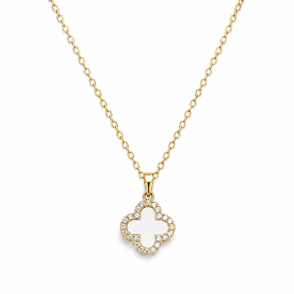 Noir & Ivory Clover Necklace – Gold