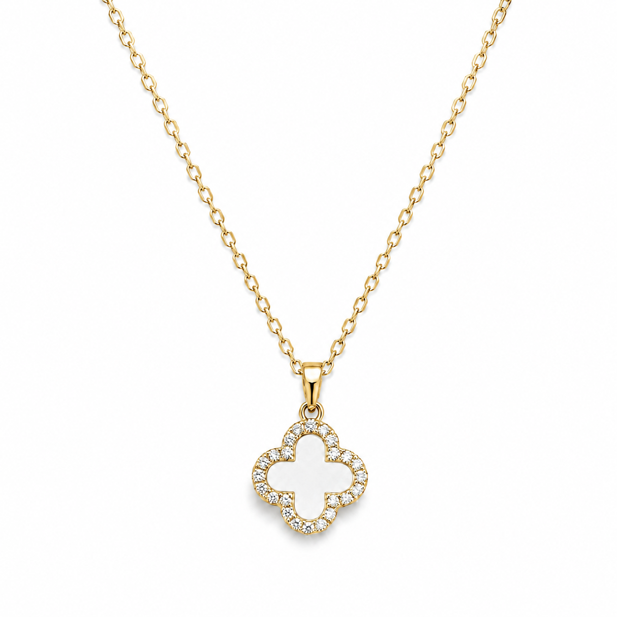 Noir & Ivory Clover Necklace – Gold