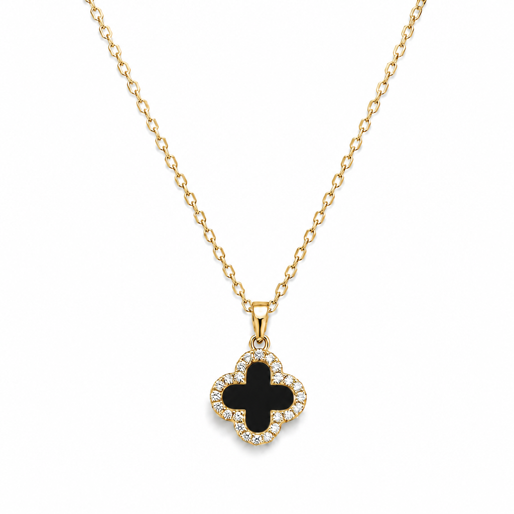 Noir & Ivory Clover Necklace – Gold