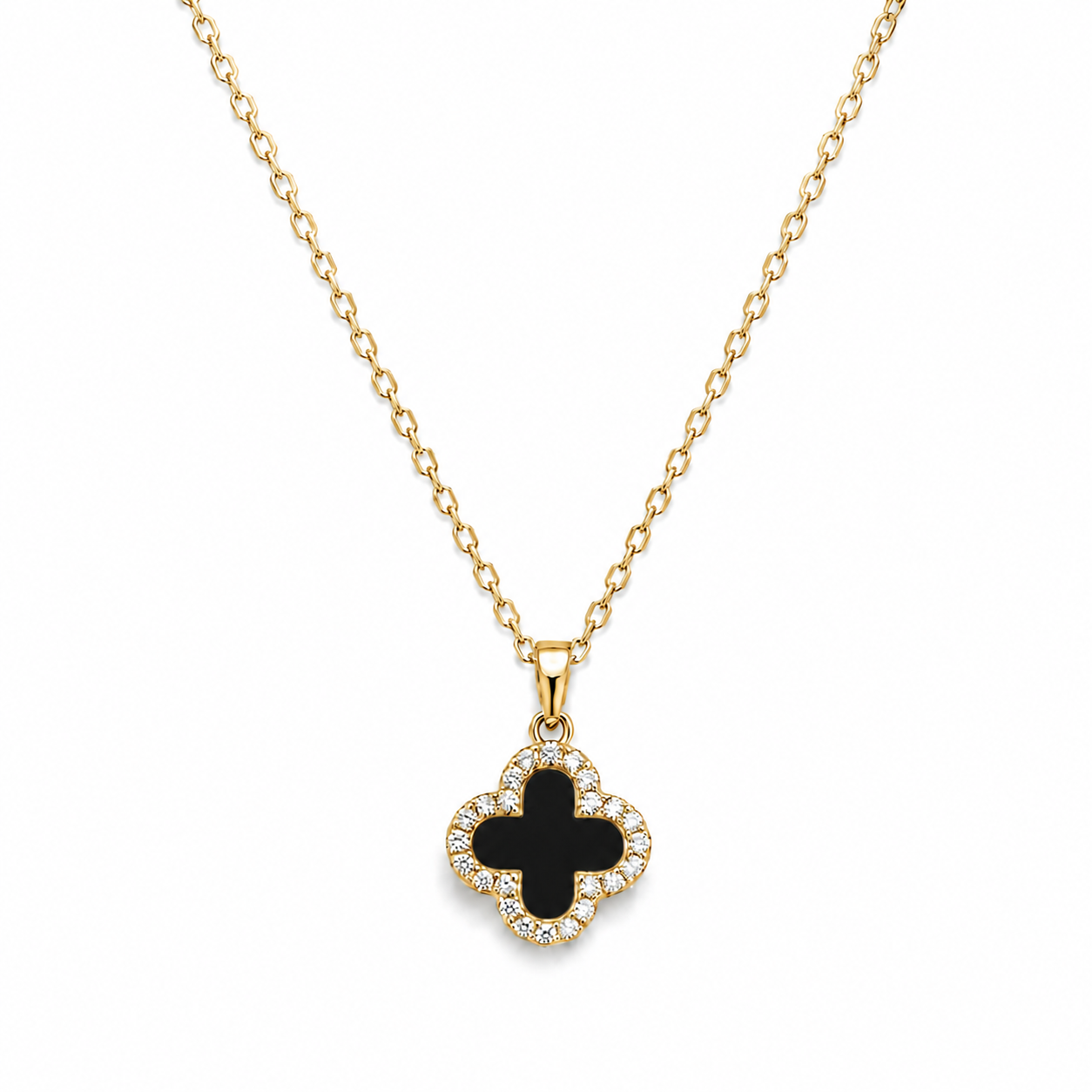Noir & Ivory Clover Necklace – Gold
