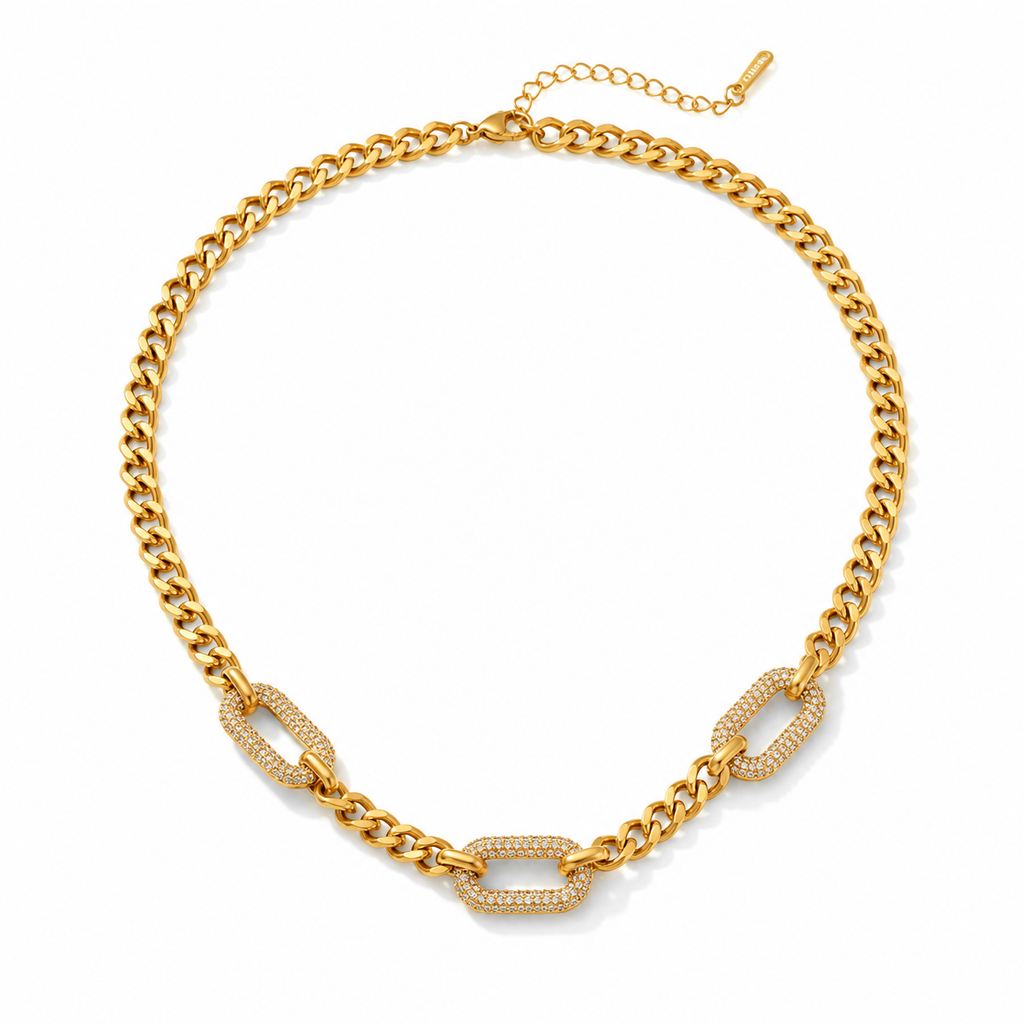 Serenity Pavé Link Necklace – Gold