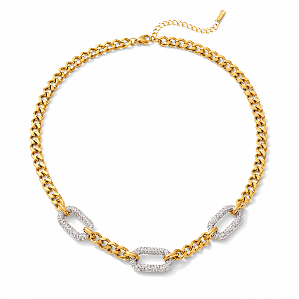 Serenity Pavé Link Necklace – Silver