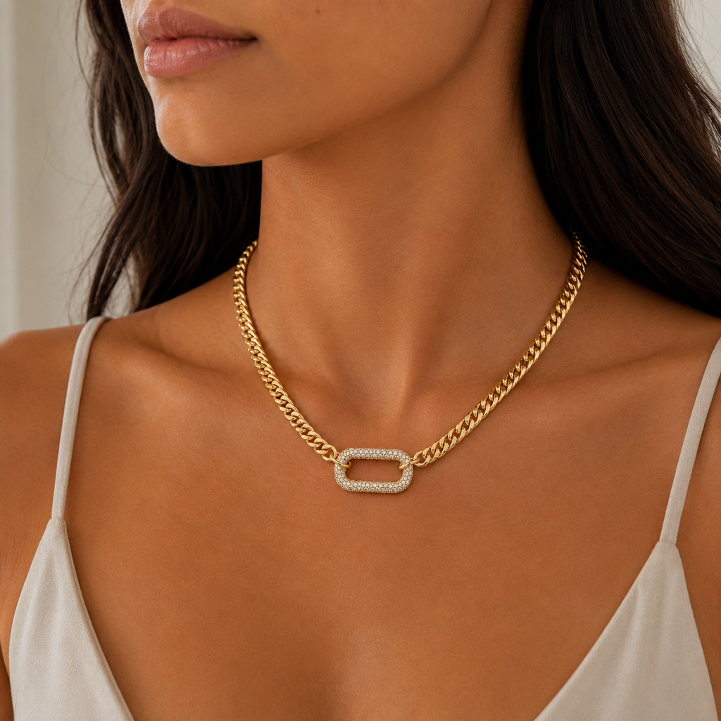 Noelle Pavé Link Necklace – Gold