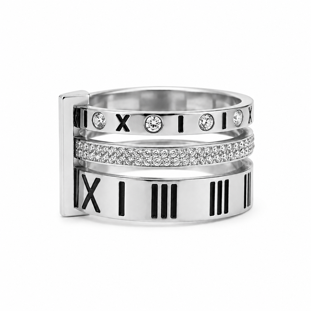 Roma Pavé Silver Ring Stack