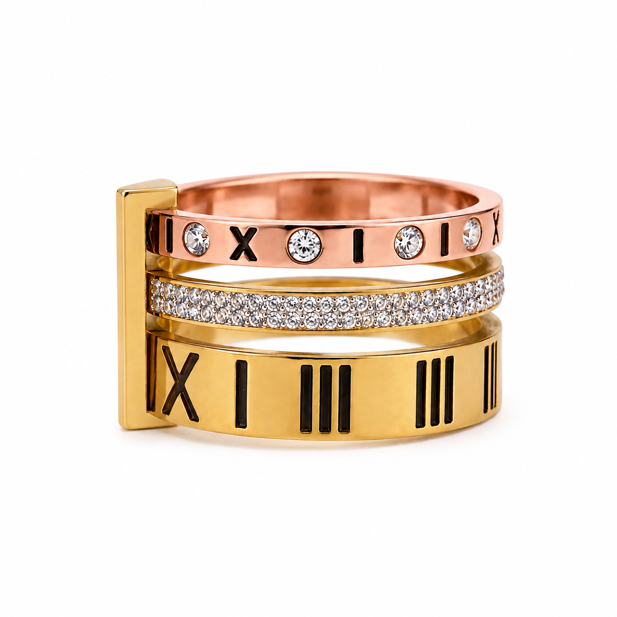 Roma Pavé Rose Ring Stack