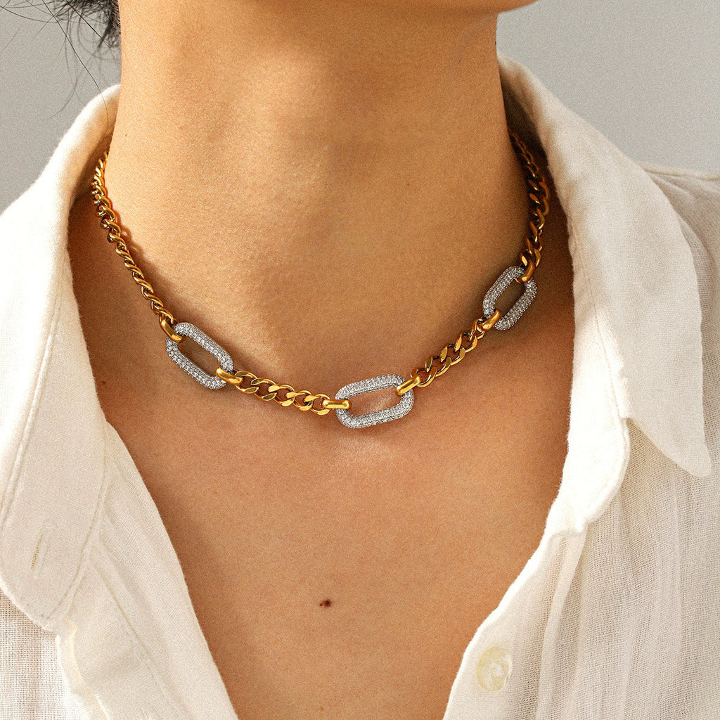 Serenity Pavé Link Necklace – Silver