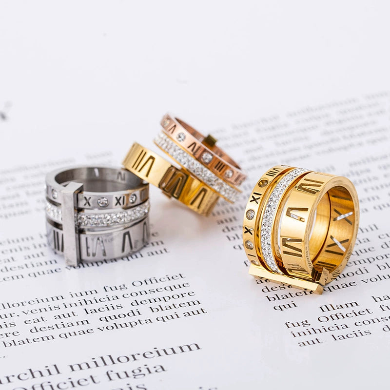 Roma Pavé Gold Ring Stack