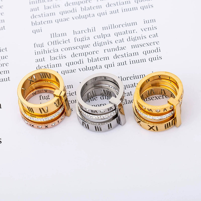 Roma Pavé Gold Ring Stack
